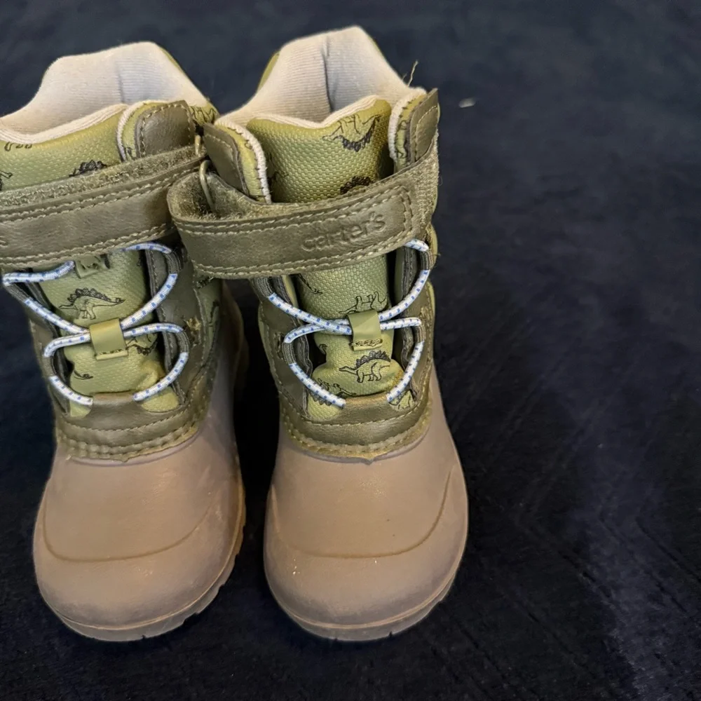 Carters Toddlers Boys Dinosaur Winter Snow‎ Boots Waterproof Size 8 Green